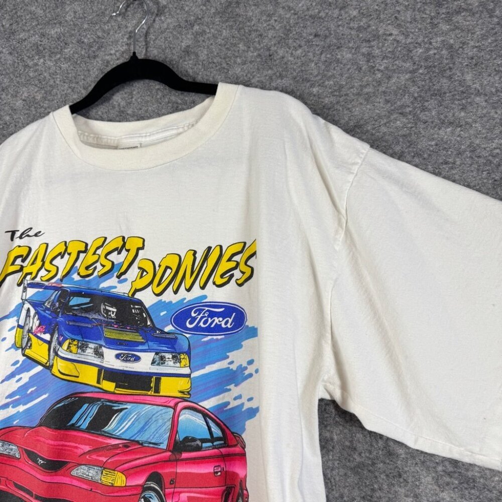 Vintage Ford Mustang Graphic T Shirt Cream Men’s XL Cars USA Made - Picture 7 of 16